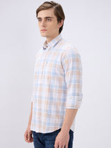 Men's White Casual Slim Fit Checked Full Sleeves Shirt