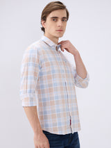 Men's White Casual Slim Fit Checked Full Sleeves Shirt