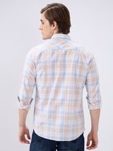 Men's White Casual Slim Fit Checked Full Sleeves Shirt