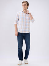 Men's White Casual Slim Fit Checked Full Sleeves Shirt