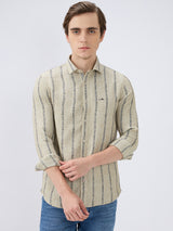 Men's Green Cotton Blend Striped Slim Fit Full Sleeves Casual Shirt