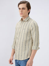 Men's Green Cotton Blend Striped Slim Fit Full Sleeves Casual Shirt