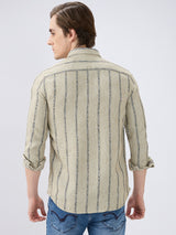 Men's Green Cotton Blend Striped Slim Fit Full Sleeves Casual Shirt