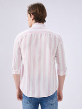 Men's Pink Cotton Blended Striped Slim Fit Full Sleeves Casual Shirt