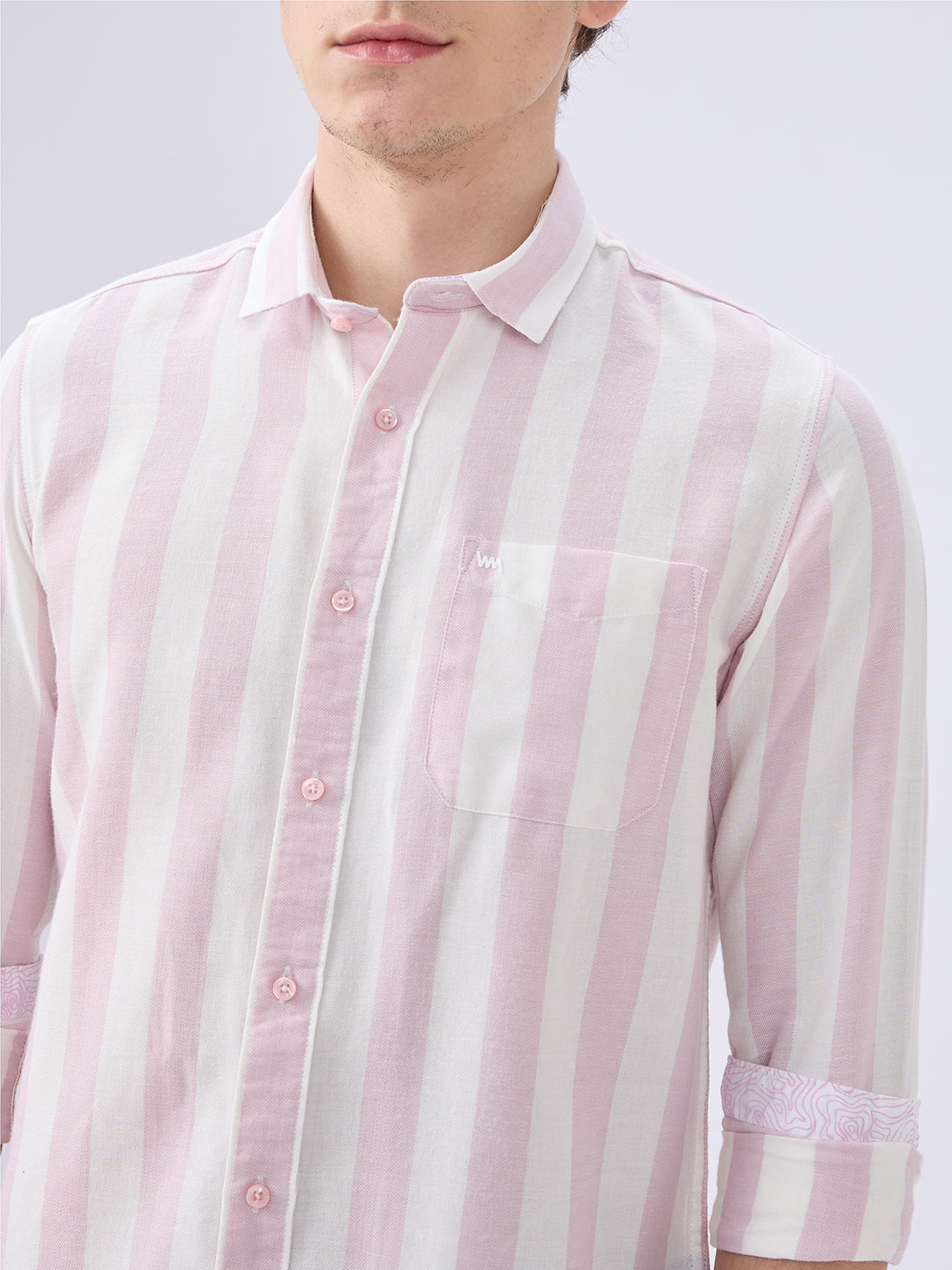 Men's Pink Cotton Blended Striped Slim Fit Full Sleeves Casual Shirt