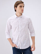 Men's White Cotton Blend Printed Slim Fit Full Sleeves Casual Shirt