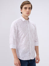 Men's White Cotton Blend Printed Slim Fit Full Sleeves Casual Shirt