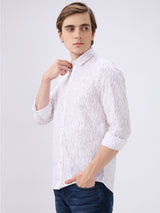 Men's White Cotton Blend Printed Slim Fit Full Sleeves Casual Shirt