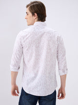 Men's White Cotton Blend Printed Slim Fit Full Sleeves Casual Shirt