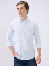 Men's White Cotton Blend Printed Slim Fit Full Sleeves Casual Shirt