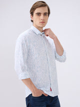 Men's White Cotton Blend Printed Slim Fit Full Sleeves Casual Shirt
