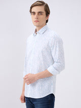 Men's White Cotton Blend Printed Slim Fit Full Sleeves Casual Shirt