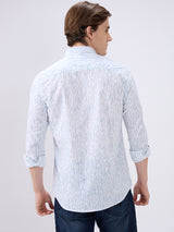 Men's White Cotton Blend Printed Slim Fit Full Sleeves Casual Shirt