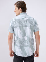 Men's Olive Cotton Blend Printed Slim Fit Half Sleeves Casual Shirt