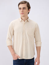 Men's Beige Cotton Blend Solid Slim Fit Full Sleeves Casual Shirt