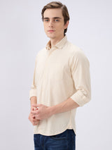 Men's Beige Cotton Blend Solid Slim Fit Full Sleeves Casual Shirt