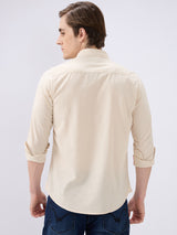 Men's Beige Cotton Blend Solid Slim Fit Full Sleeves Casual Shirt