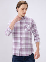 Men's Purple Casual Slim Fit Checked Full Sleeves Shirt