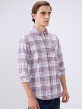 Men's Purple Casual Slim Fit Checked Full Sleeves Shirt