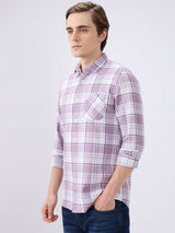 Men's Purple Casual Slim Fit Checked Full Sleeves Shirt