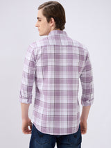 Men's Purple Casual Slim Fit Checked Full Sleeves Shirt