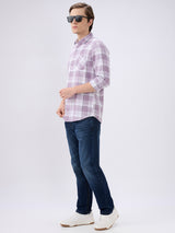 Men's Purple Casual Slim Fit Checked Full Sleeves Shirt