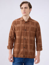 Men's Brown Cotton Blended Solid Slim Fit Full Sleeves Casual Shirt