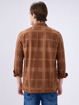 Men's Brown Cotton Blended Solid Slim Fit Full Sleeves Casual Shirt