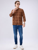 Men's Brown Cotton Blended Solid Slim Fit Full Sleeves Casual Shirt