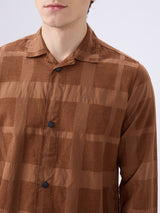 Men's Brown Cotton Blended Solid Slim Fit Full Sleeves Casual Shirt