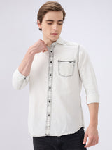 Men's Grey Cotton Blend Solid Slim Fit Full Sleeves Casual Shirt