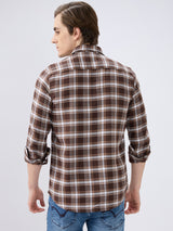 Men's Brown Cotton Blend Checked Slim Fit Full Sleeves Casual Shirt