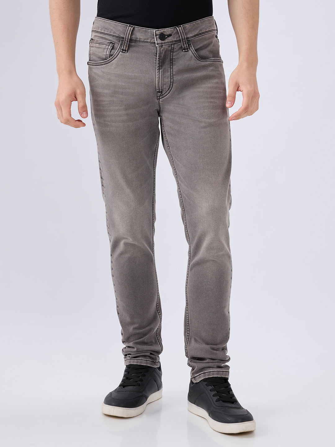 Men's Grey Mid-Rise Skinny Fit Cotton Blended Casual Jeans