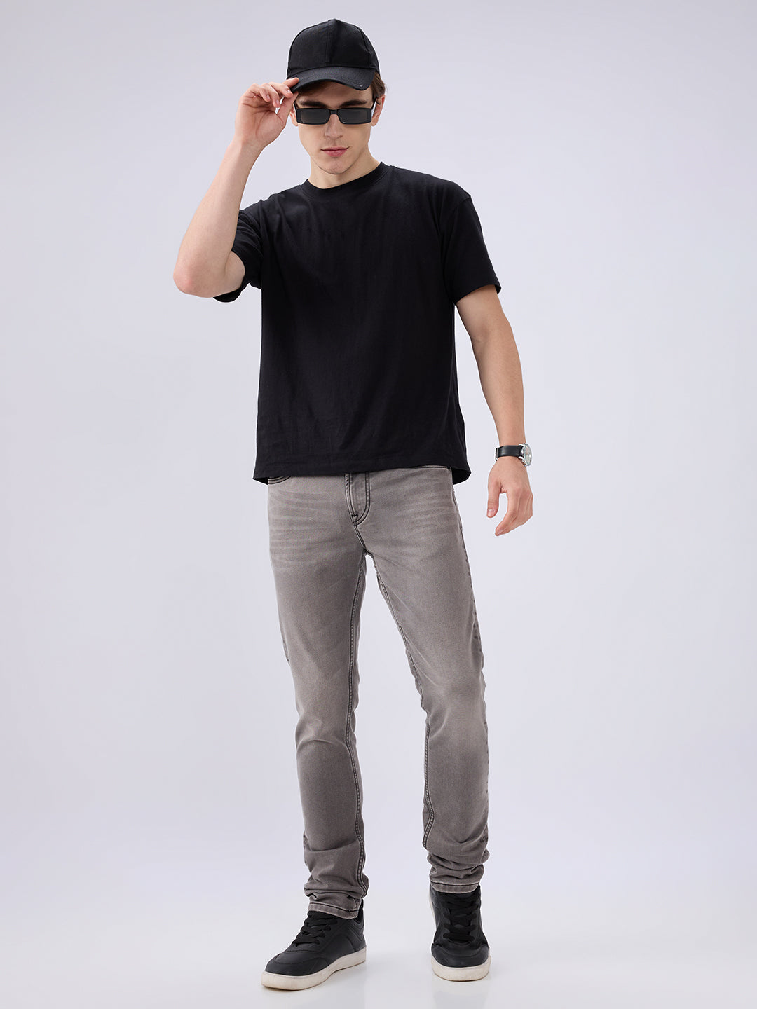 Men's Grey Mid-Rise Skinny Fit Cotton Blended Casual Jeans