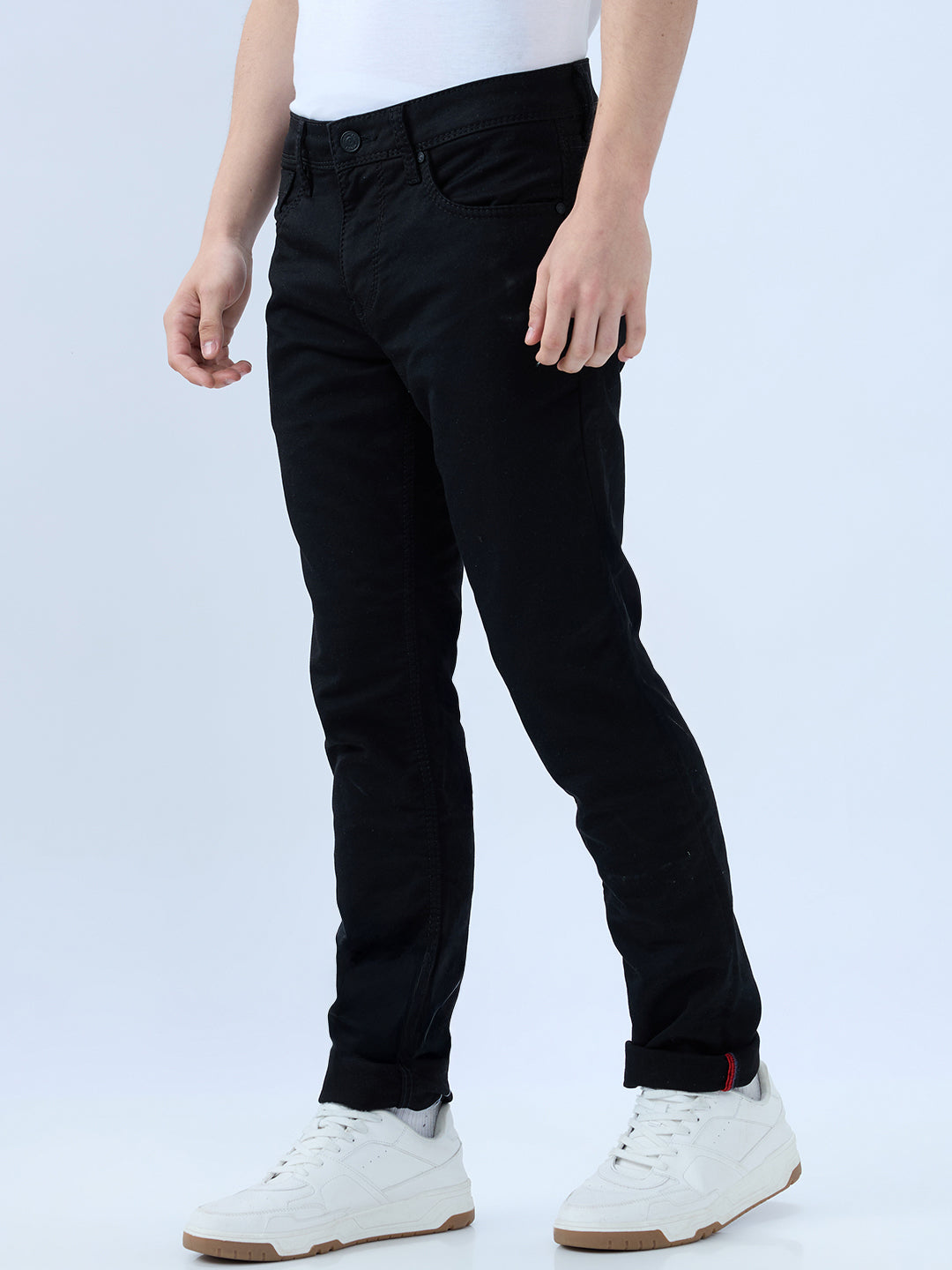Men's Black Mid-Rise Slim Fit Cotton Blend Casual Jeans