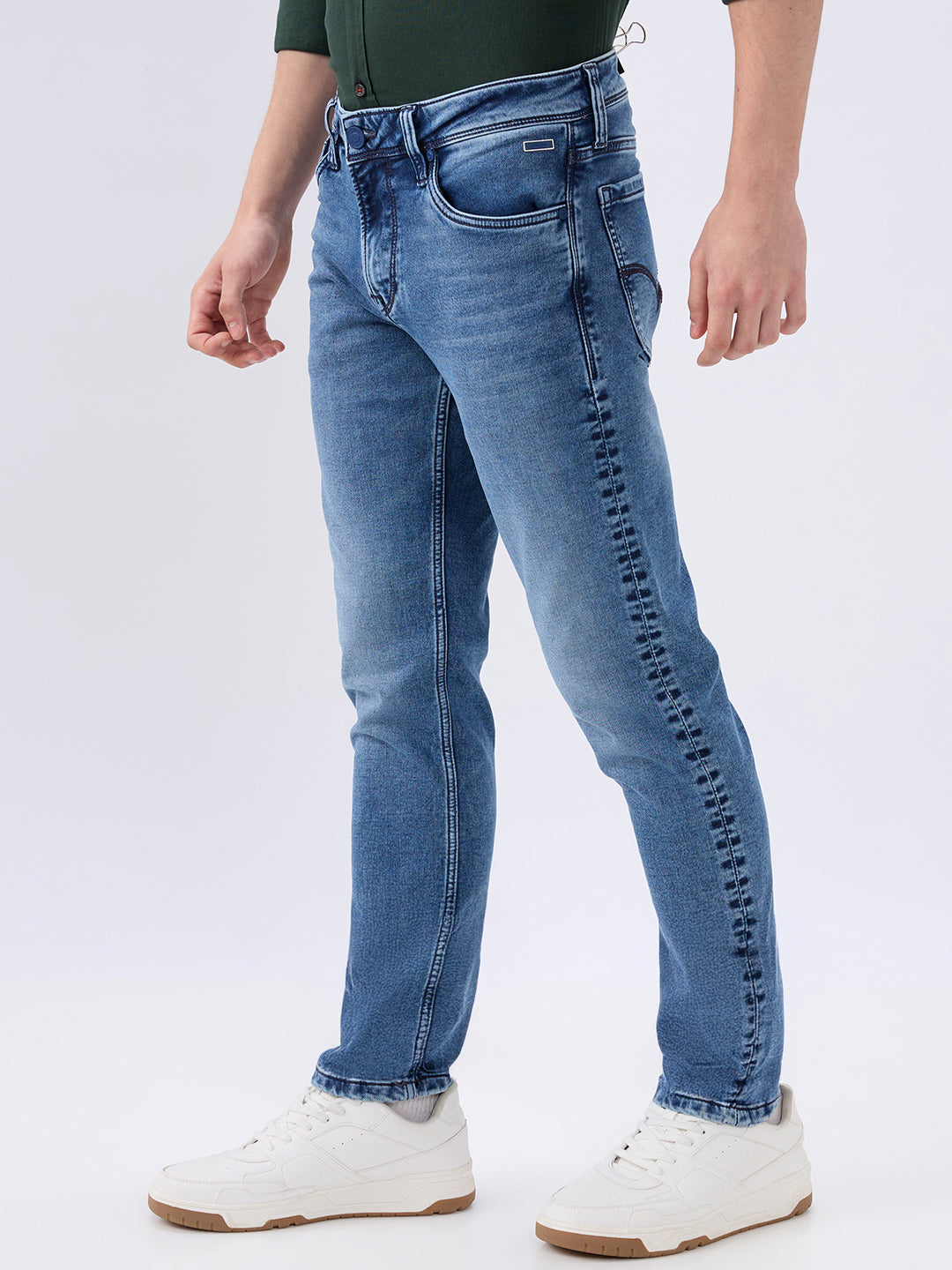 Men's Blue Mid-Rise Slim Fit Cotton Blend Casual Jeans