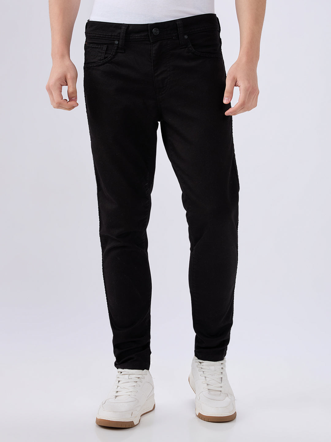 Men's Black Mid-Rise Skinny Fit Cotton Blended Casual Jeans
