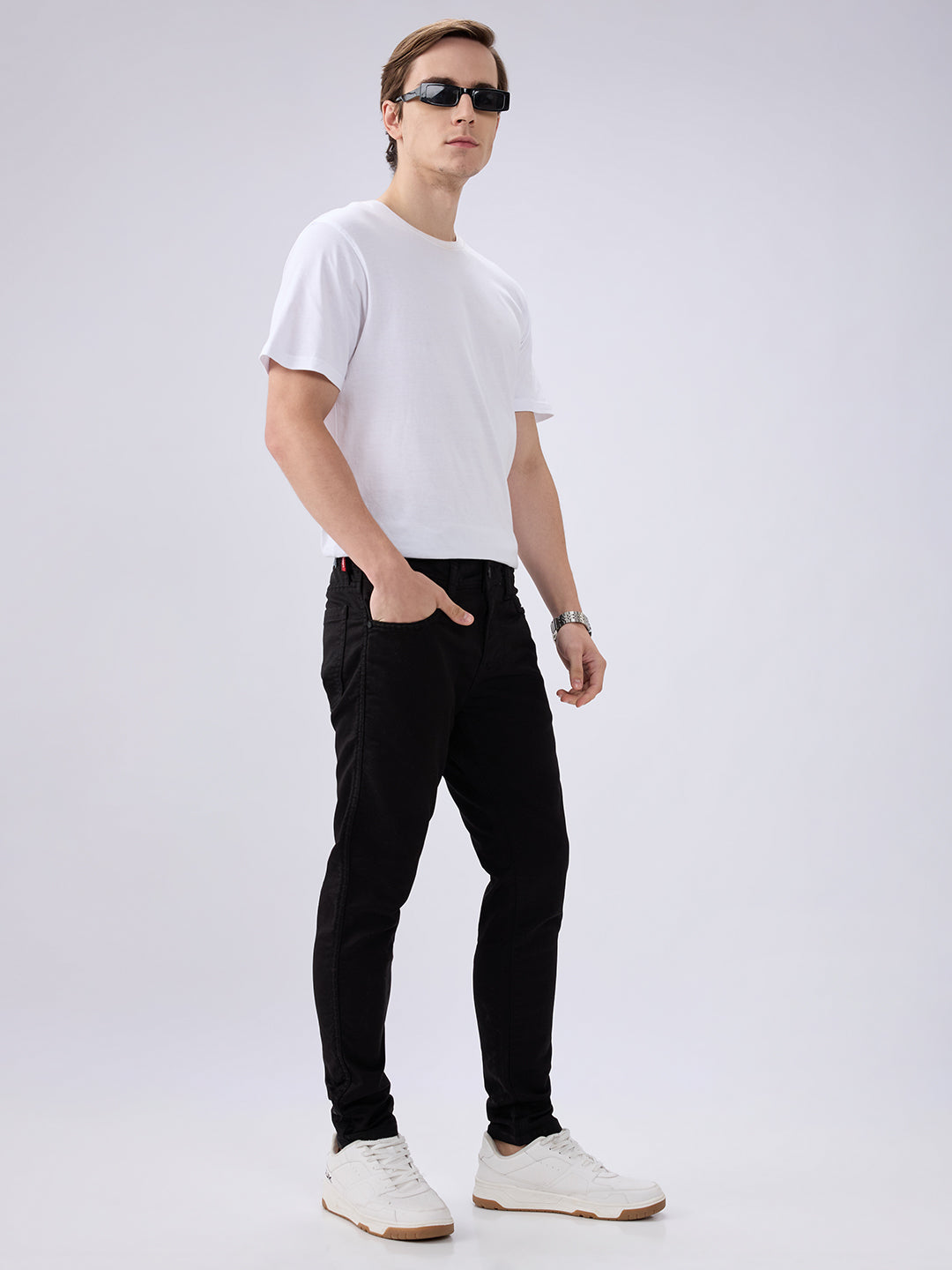Men's Black Mid-Rise Skinny Fit Cotton Blended Casual Jeans
