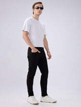 Men's Black Mid-Rise Skinny Fit Cotton Blended Casual Jeans