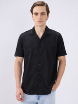 Men's Black Cotton Blend Solid Slim Fit Half Sleeves Casual Shirt