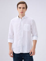 Men's White Cotton Blended Solid Slim Fit Full Sleeves Casual Shirt