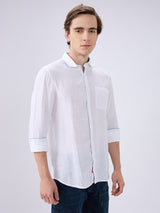 Men's White Cotton Blended Solid Slim Fit Full Sleeves Casual Shirt