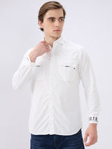 Men's White Casual Slim Fit Solid Full Sleeves Shirt