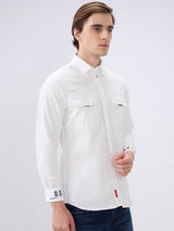 Men's White Casual Slim Fit Solid Full Sleeves Shirt