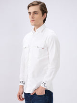 Men's White Casual Slim Fit Solid Full Sleeves Shirt