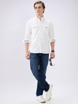 Men's White Casual Slim Fit Solid Full Sleeves Shirt