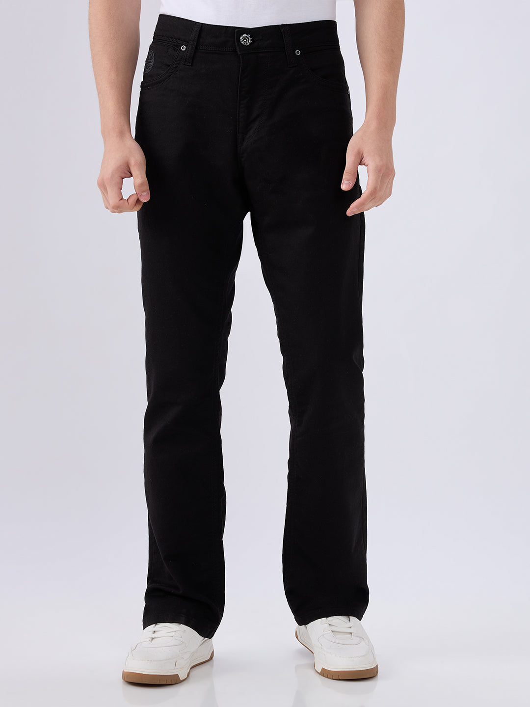 Men's Black Mid-Rise Bootcut Cotton Blended Casual Jeans