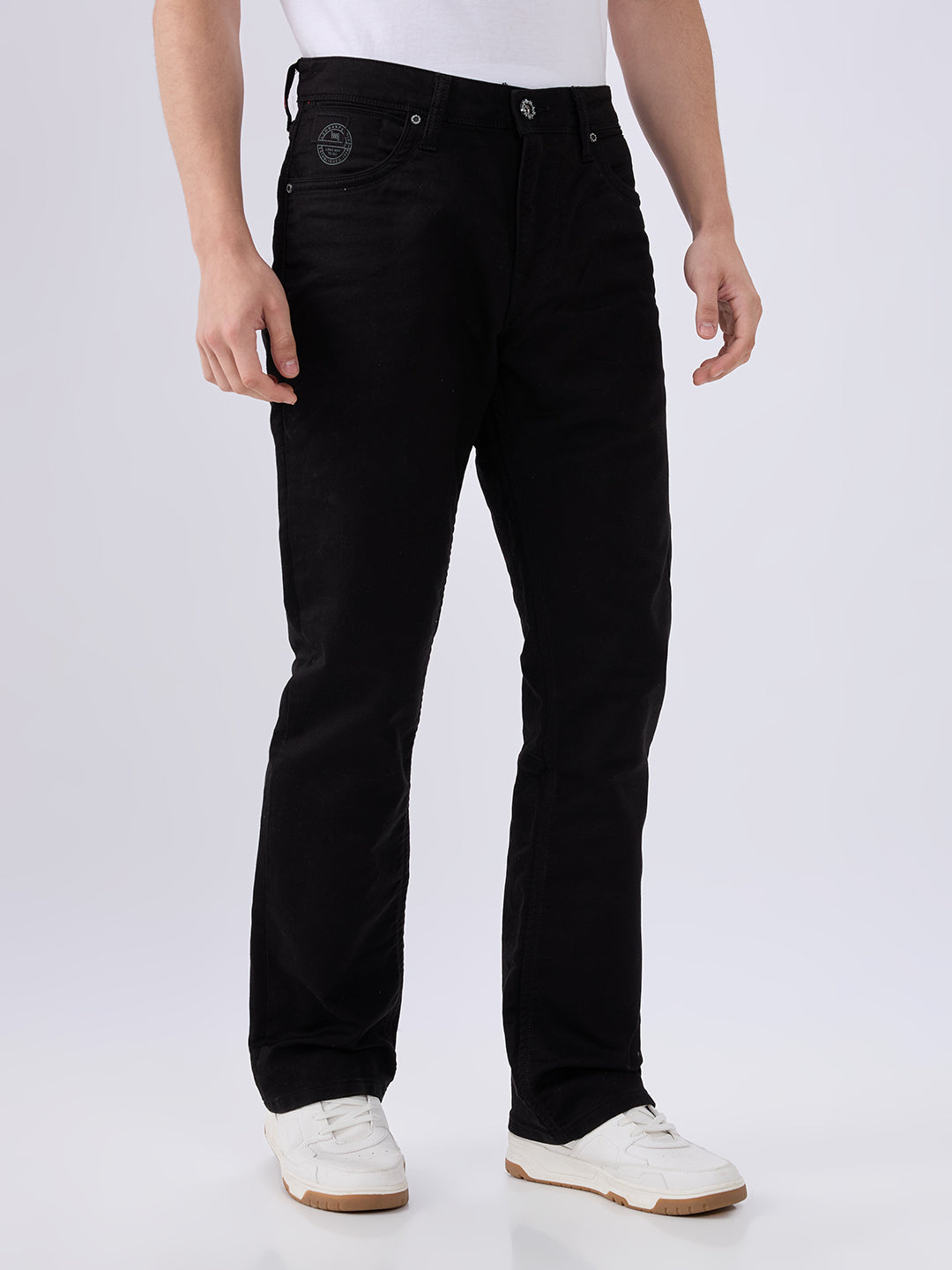 Men's Black Mid-Rise Bootcut Cotton Blended Casual Jeans