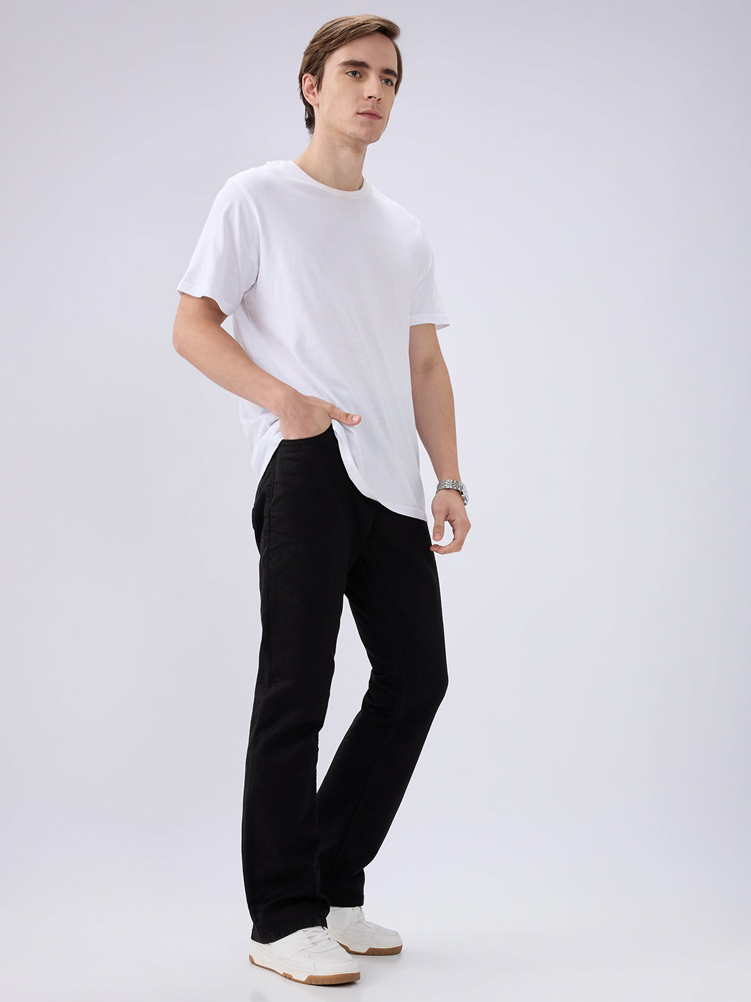 Men's Black Mid-Rise Bootcut Cotton Blended Casual Jeans