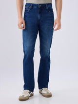 Men's Blue Mid-Rise Bootcut Cotton Blended Casual Jeans